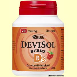 DeviSol Berry 20 mikrog. Витамин D3 20 мкг. 200 табл